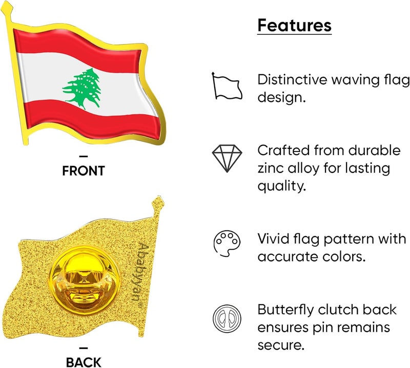 Ababyyan Lebanon Flag Lapel Pin - Enamel Metal National Badge | World Travel Souvenir Gifts for Men & Women | Country Flag Patriotic Brooch Bulk Pack of Pins for Hat, Tie, Clothes, Backpack (1pc) - Image 3